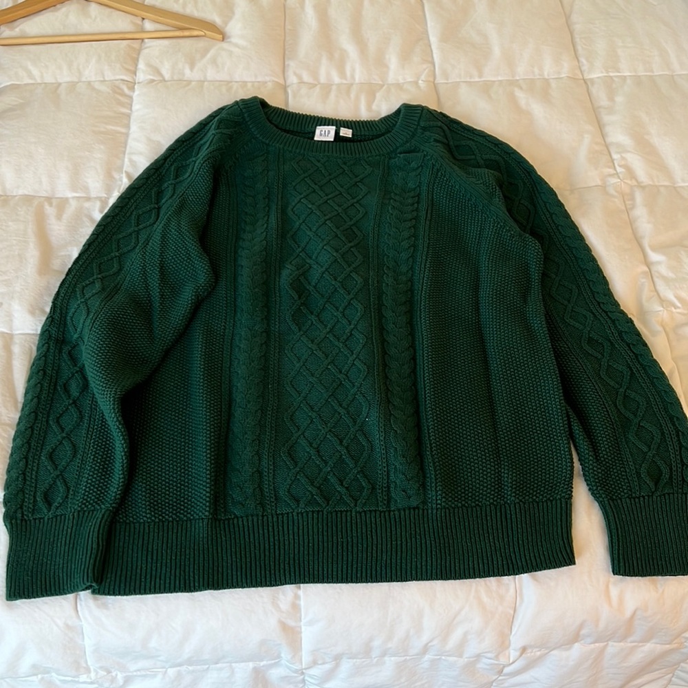 Gap, green cable knot cotton sweater, L